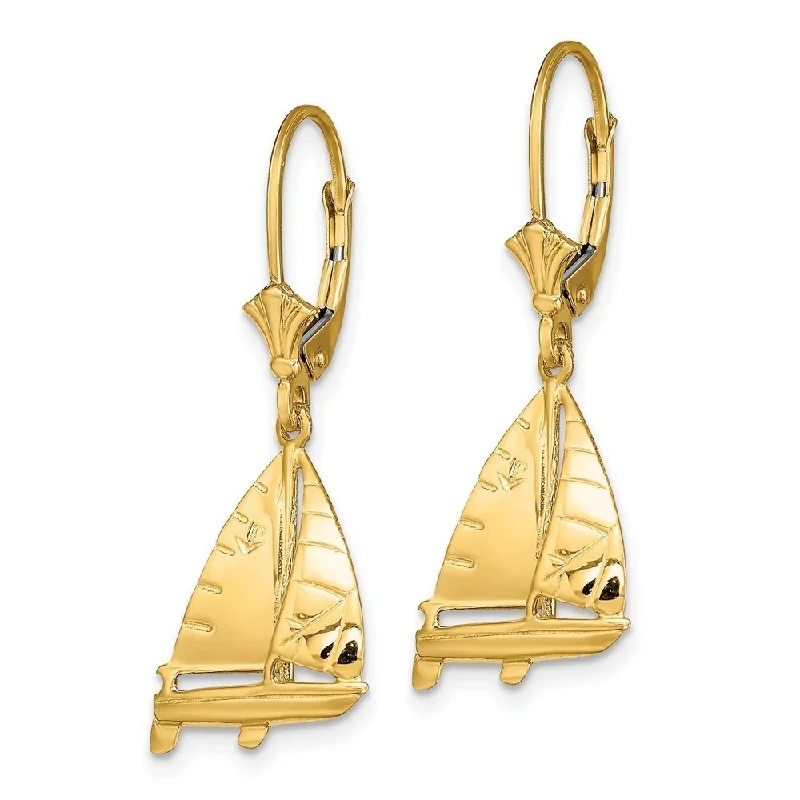 Diamond2Deal 14K Yellow Gold 3-D Sailboat Earrings with Leverback (L- 33.55 mm)