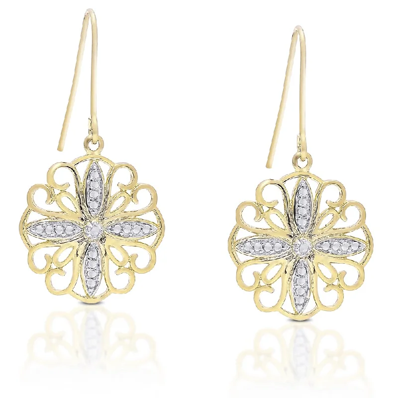 Finesque Gold Overlay Diamond Accent Filigree Dangle Earrings