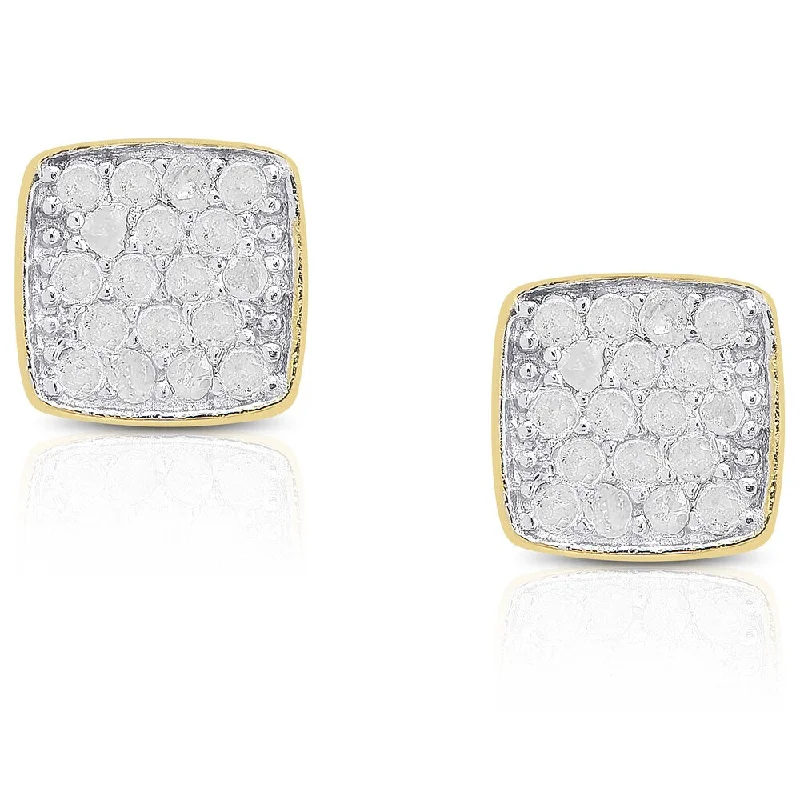 Finesque Sterling Silver Diamond Accent Square Stud Earrings