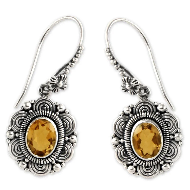 Citrine Flower Earrings, 'Balinese Sunflower' (Indonesia) - 1.3L*0.6W