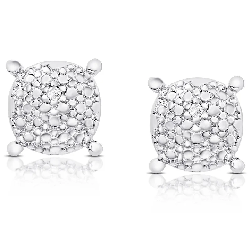 Finesque Sterling Silver Diamond Accent Round Stud Earrings