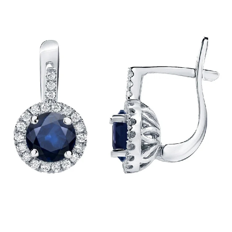 14k Gold Round 2ct Blue Sapphire and 2/5ct TDW Diamond Halo Earrings by Auriya