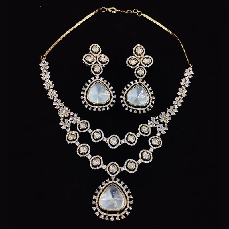 JCM Jewellery Gold Plated Polki Kundan Stone Necklace Set