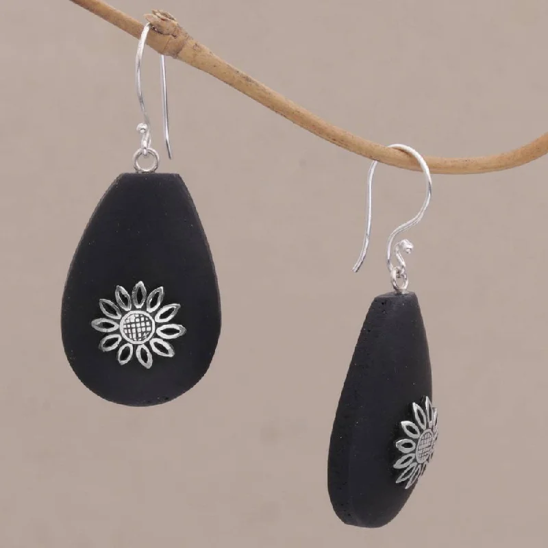 Handmade Sterling Silver Lava Stone 'Pura Petals' Earrings (Indonesia) - 1.8*0.8