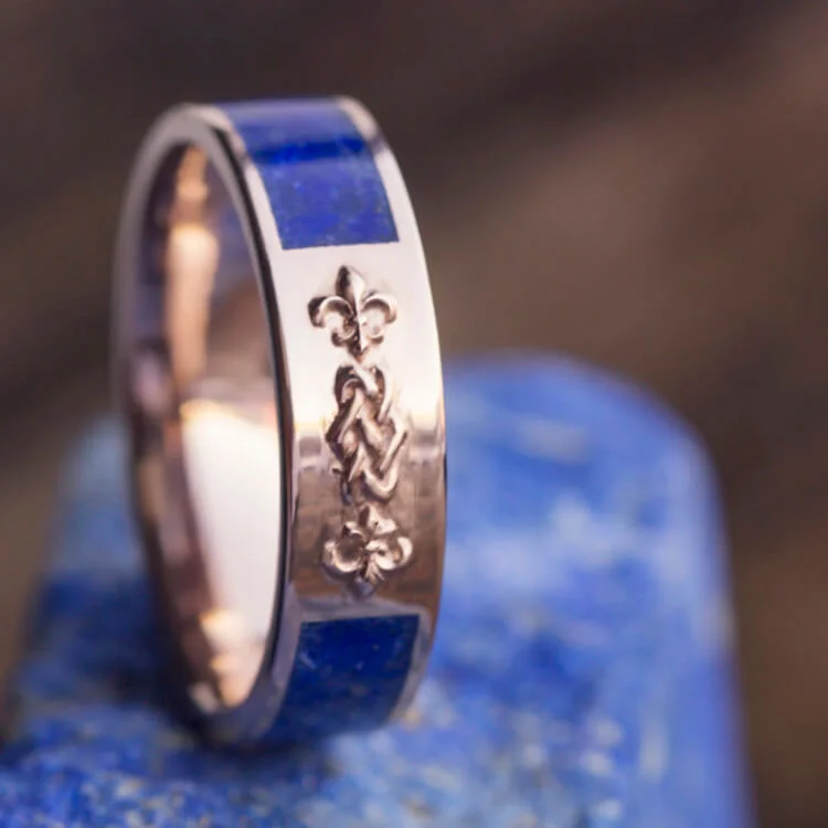 Celtic Knot Wedding Band, Lapis Lazuli Ring With Rose Gold