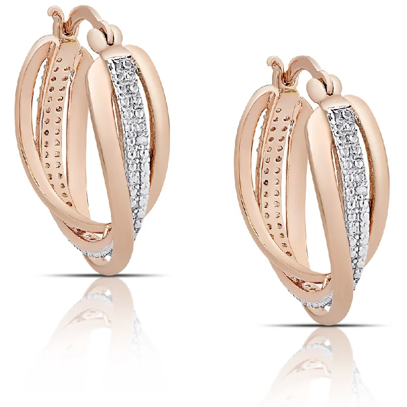 Finesque Rose Gold Overlay Diamond Accent Swirl Hoop Earrings (I-J, I2-I3)