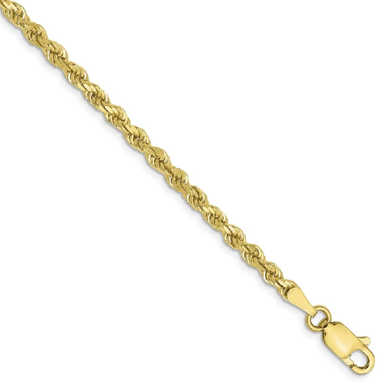 2.75mm 10k Yellow Gold Solid Diamond Cut Rope Chain Bracelet