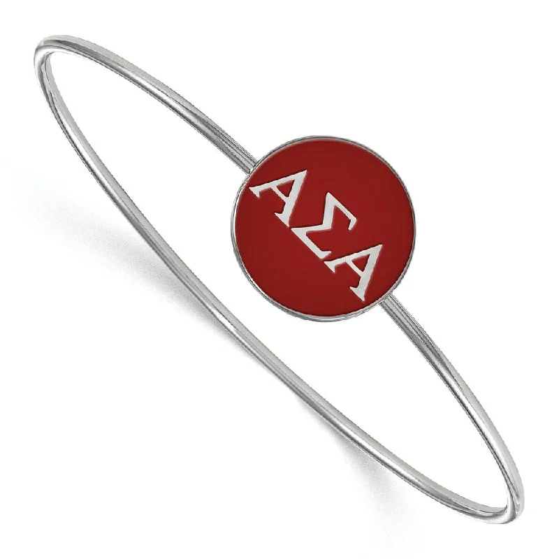 Sterling Silver Alpha Sigma Alpha Red Enamel Greek Bangle - 7 in.