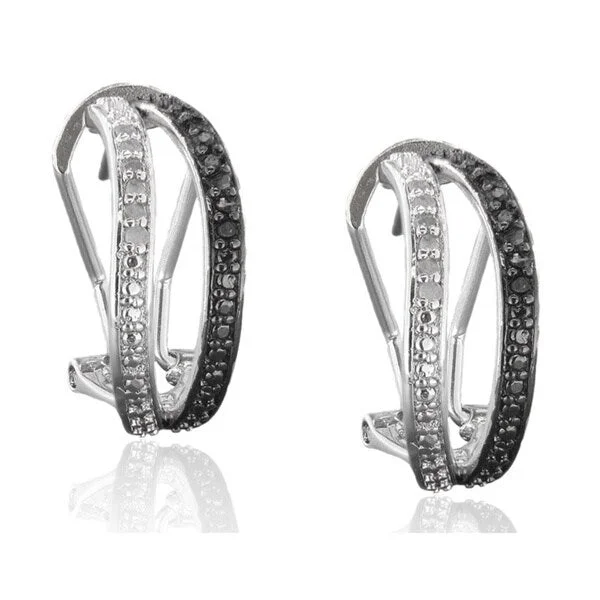 Finesque Sterling Silver 1/4 carat TDW Black and White Diamond Earrings (I2,I3)