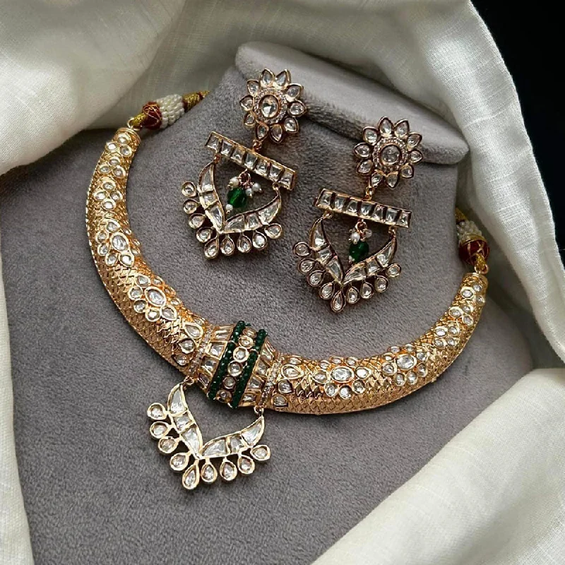 JCM Jewellery Gold Plated Polki Kundan Stone And Pearls Necklace Set