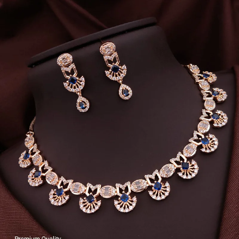 Akruti Collection Rose Gold Plated American Diamonds Necklace Set