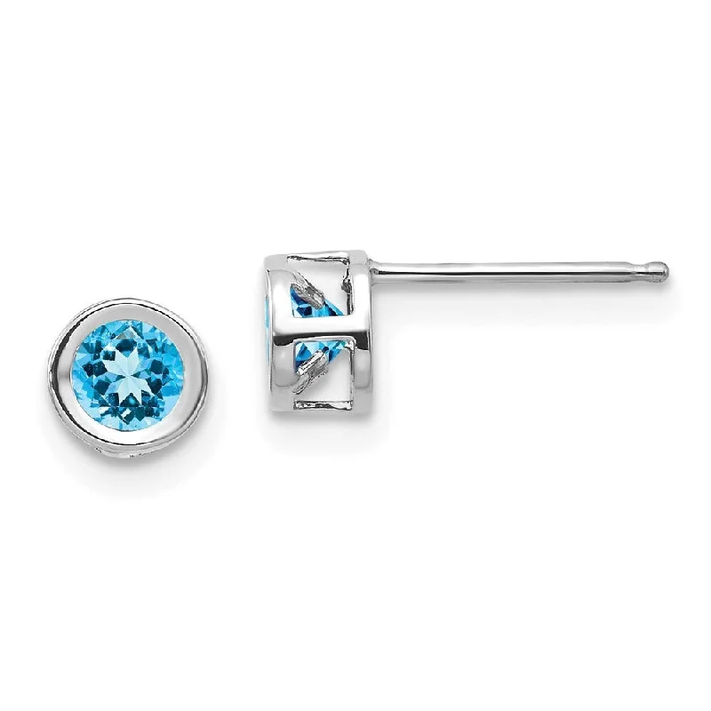 14k White Gold Blue Gemstone December Earrings (L-4 mm, W-4 mm)