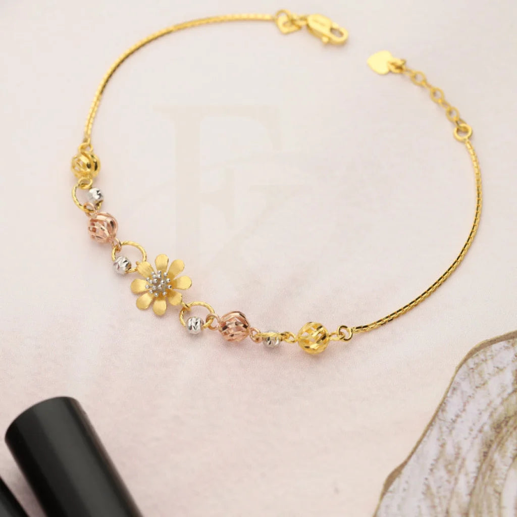 Tri Tone Gold Flower Bracelet 22KT - FKJBRL22K3001