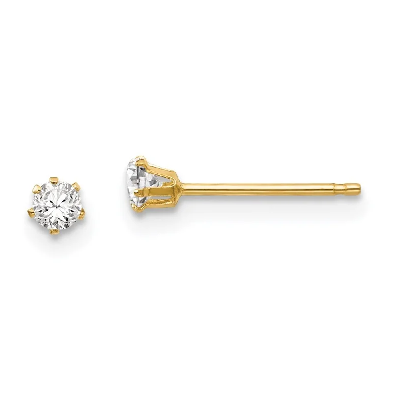 14k Yellow Gold Cubic Zirconia Stud Earrings (L-2.5 mm, W-2.5 mm)