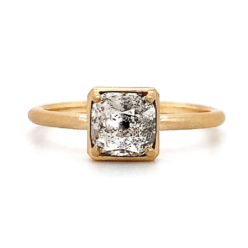 Salt & Pepper Rose Cut Diamond Engagement Ring - "Wren"