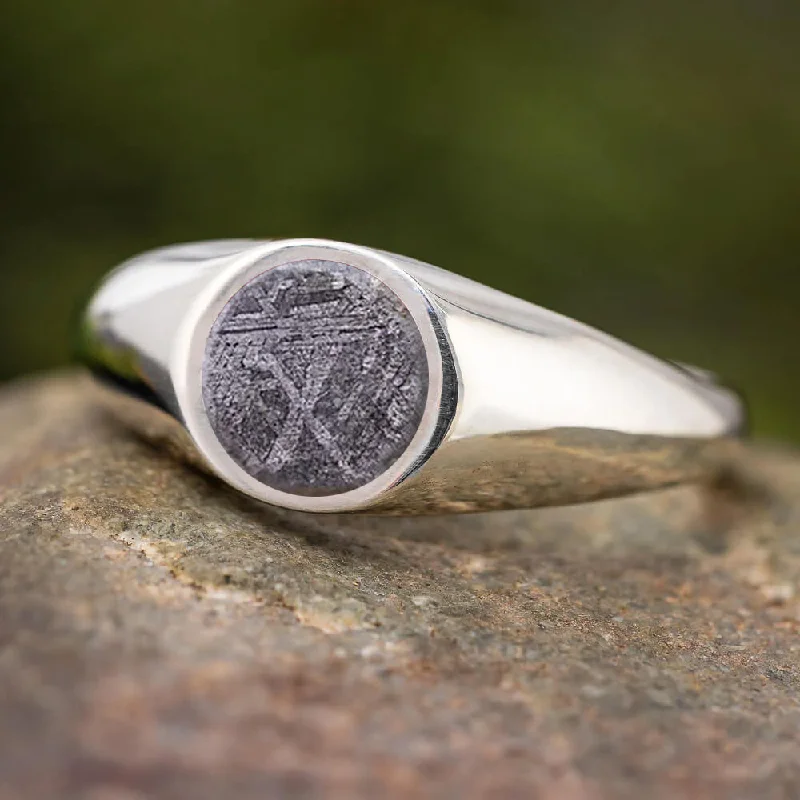 Genuine Silver Meteorite Signet Ring