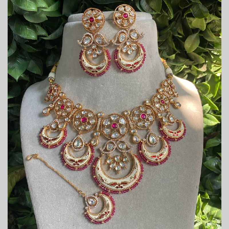 Amoliya Jewels Gold Plated Polki Kundan Meenakari Necklace Set