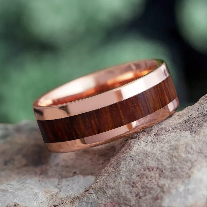 Ironwood Wedding Band In Solid Gold, Handmade Wooden Ring