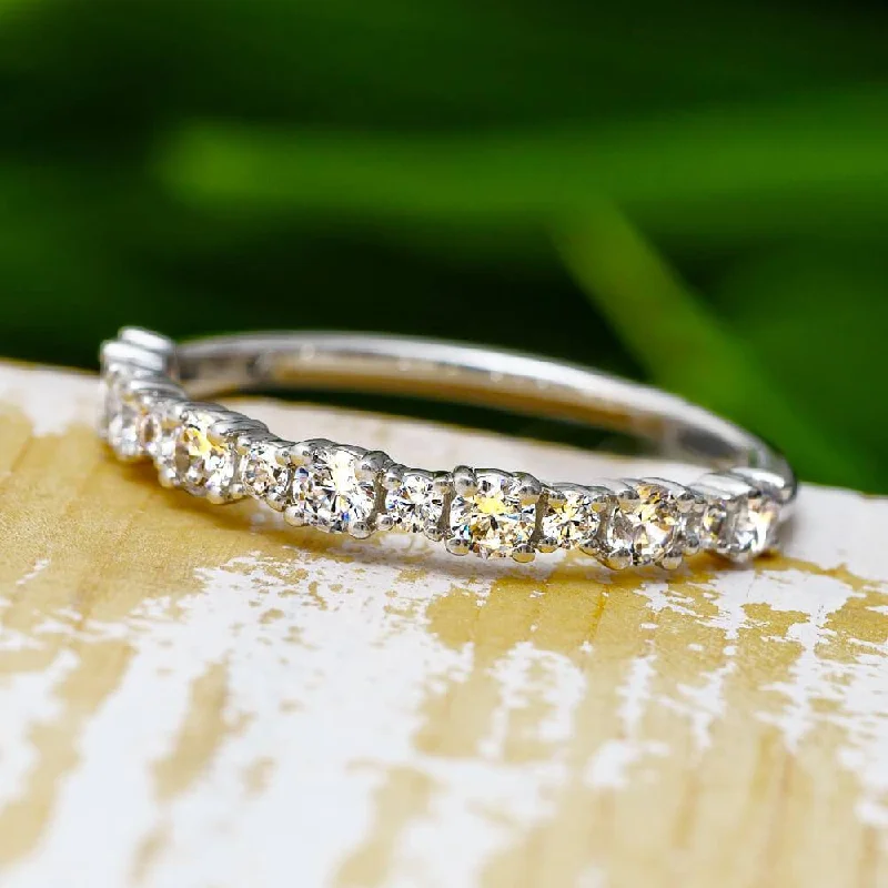 Round Cut Alternating Diamond Half Eternity Anniversary Band