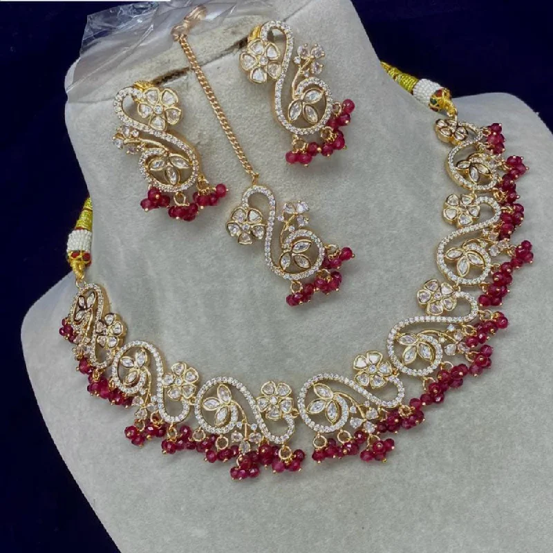 Amoliya Jewels Gold Plated Polki Kundan Stone And Pearls Necklace Set