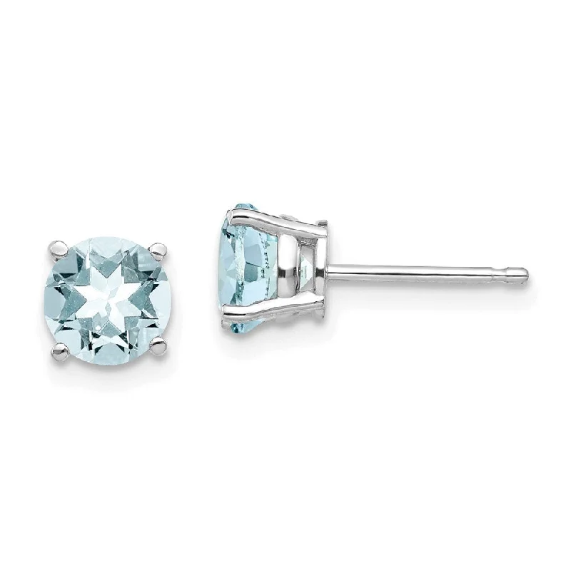 14k White Gold Aquamarine Stud Earrings (L-6 mm, W-6 mm)