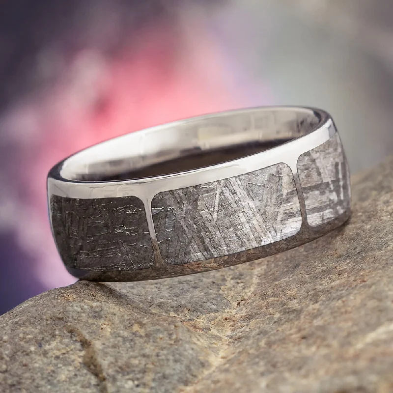 Sectioned Gibeon Meteorite Men's Wedding Band in Titanium