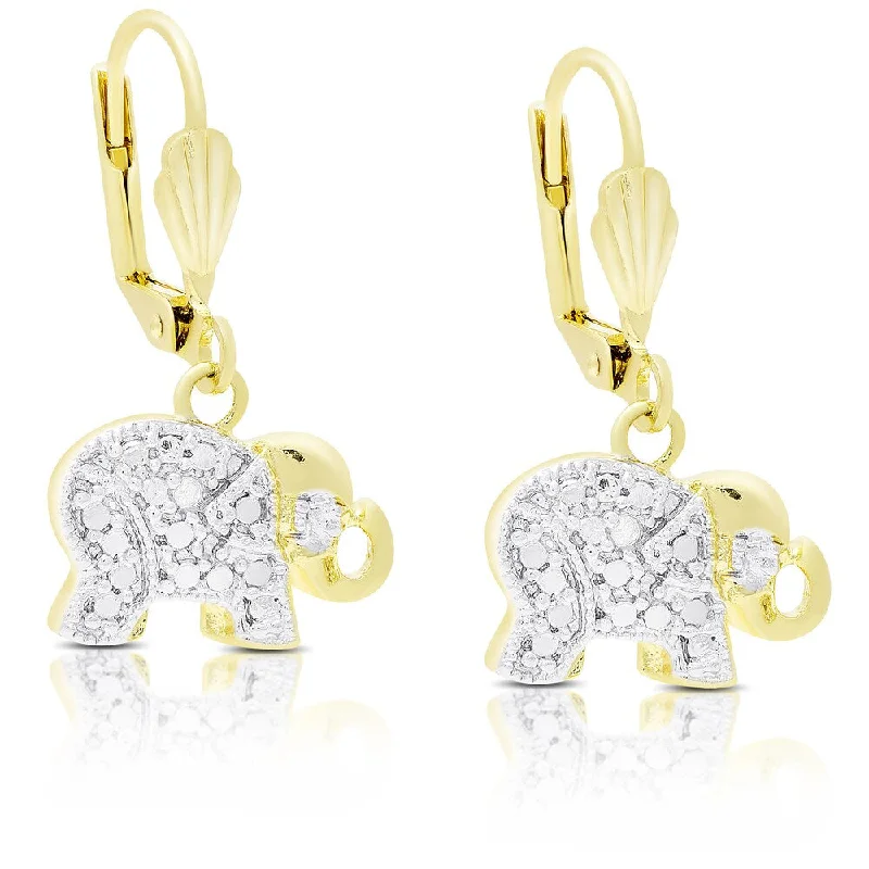 Finesque Gold Overlay Diamond Accent Dangling Elephant Earrings