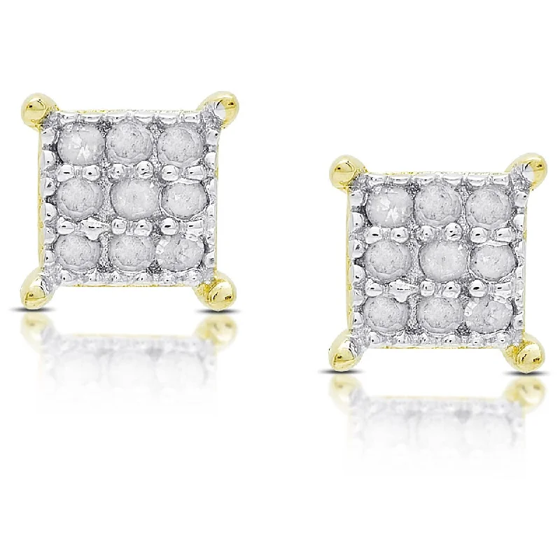 Finesque Gold Over Silver or Sterling Silver 1/10ct TDW Diamond Square Stud Earrings