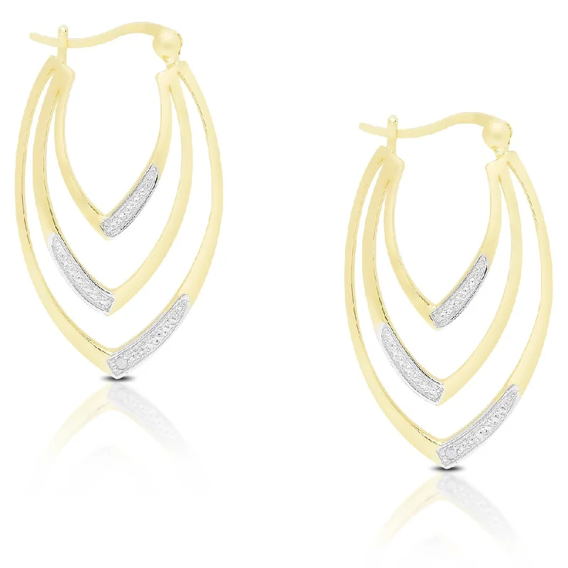 Finesque Gold Over Sterling Silver Diamond Accent 3 Tiered Hoop Earrings