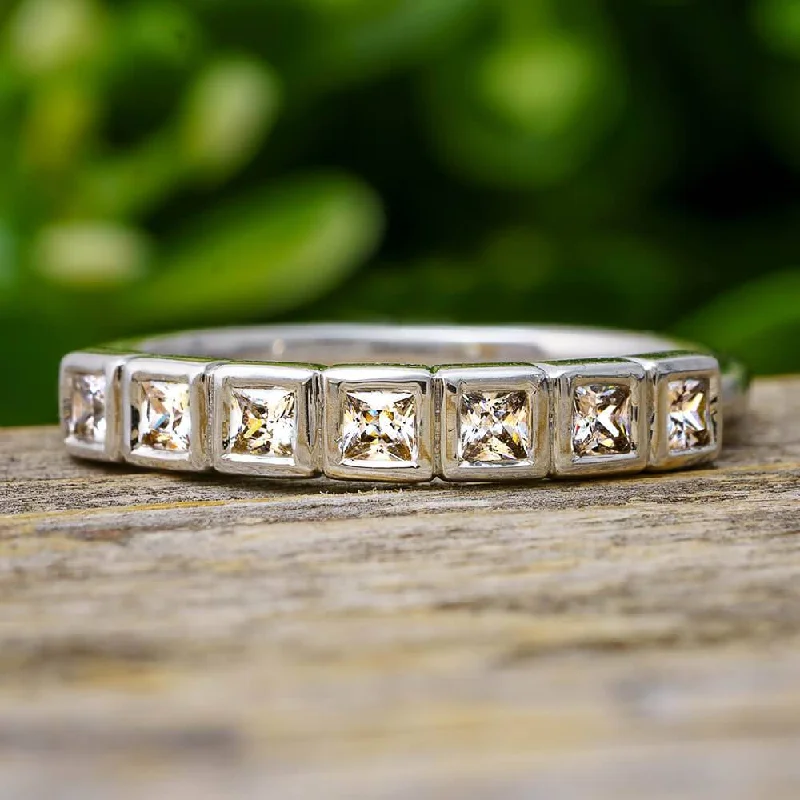 Square Cut Diamond Anniversary Band With Bezel Setting