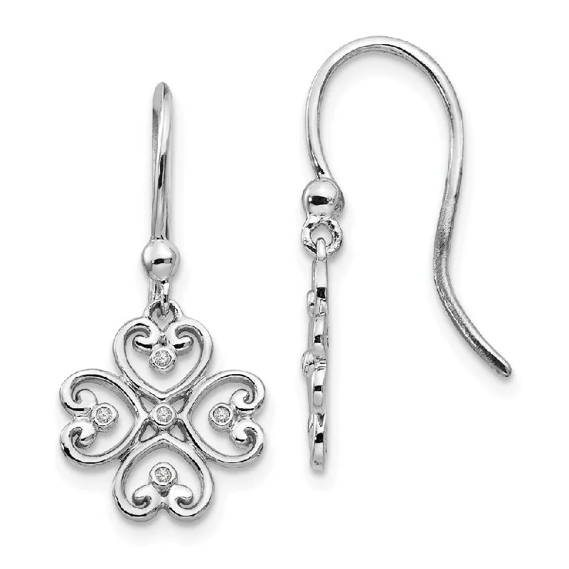 925 Sterling Silver Diamond Earrings (L-26 mm, W-11 mm)