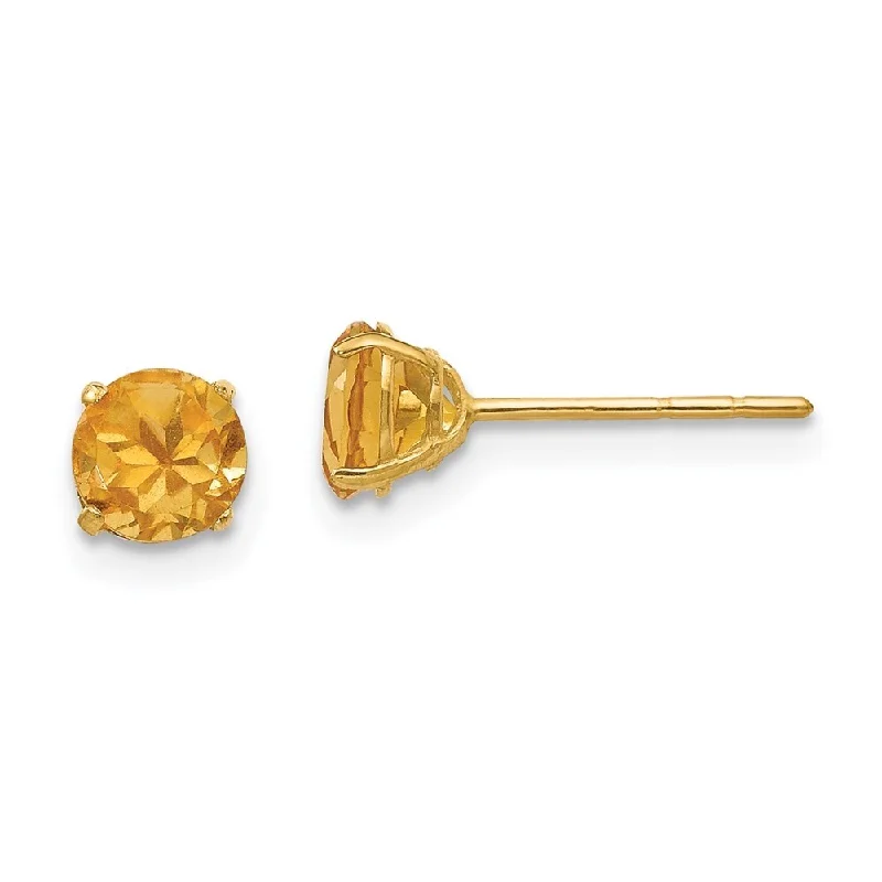 14k Yellow Gold Round Citrine Stud Earrings (L-5 mm, W-5 mm)