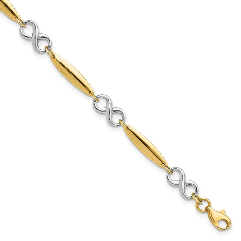 14k Two Tone Gold 6mm Figure 8 and Bar Chain Link Bracelet, 7.75 Inch