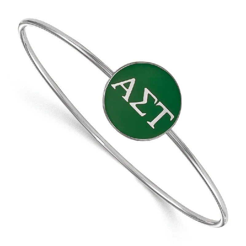 Sterling Silver Alpha Sigma Tau Green Enamel Greek Bangle - 8 in.