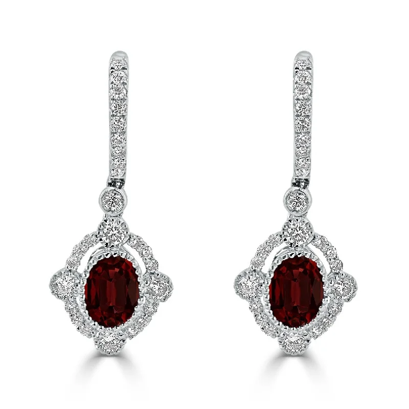 Auriya 7/8ct Fancy Oval-cut Garnet Halo Diamond Dangle Earrings 7/8ctw 18k Gold