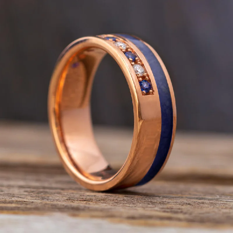 Diamond and Sapphire Wedding Band with Lapis Lazuli