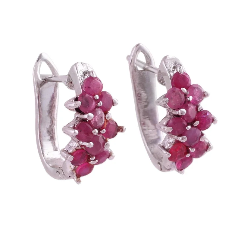 NOVICA Red Hyacinth, Ruby hoop earrings - 0.6L*0.3W