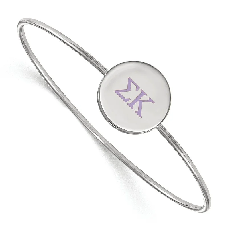 Sterling Silver Sigma Kappa Enamel Purple Greek Letters Bangle - 7 in.