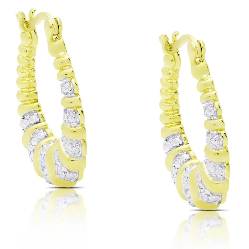 Finesque Gold Over Sterling Silver Diamond Accent Hoop Earrings