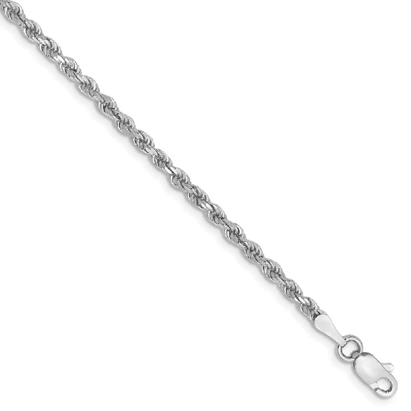 2.25mm, 14k White Gold, Diamond Cut Solid Rope Chain Bracelet