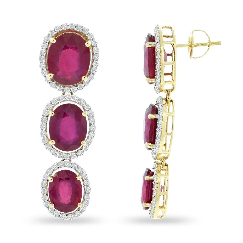 Auriya 14k Gold 21 1/2ct Ruby and 1 3/8ct TDW Diamond Earrings - Red