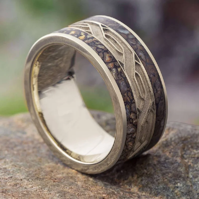 Dinosaur Bone Wedding Band with Celtic Pattern