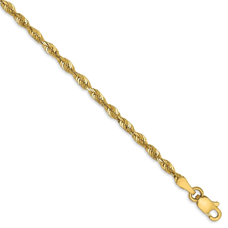 2.5mm, 14k Yellow Gold Light Diamond Cut Rope Chain Bracelet