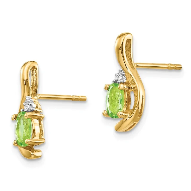 14k Yellow Gold Diamond And Peridot Earrings (L-14 mm, W-5 mm)