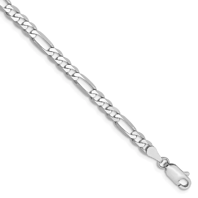 4mm, 14k White Gold, Flat Figaro Chain Bracelet