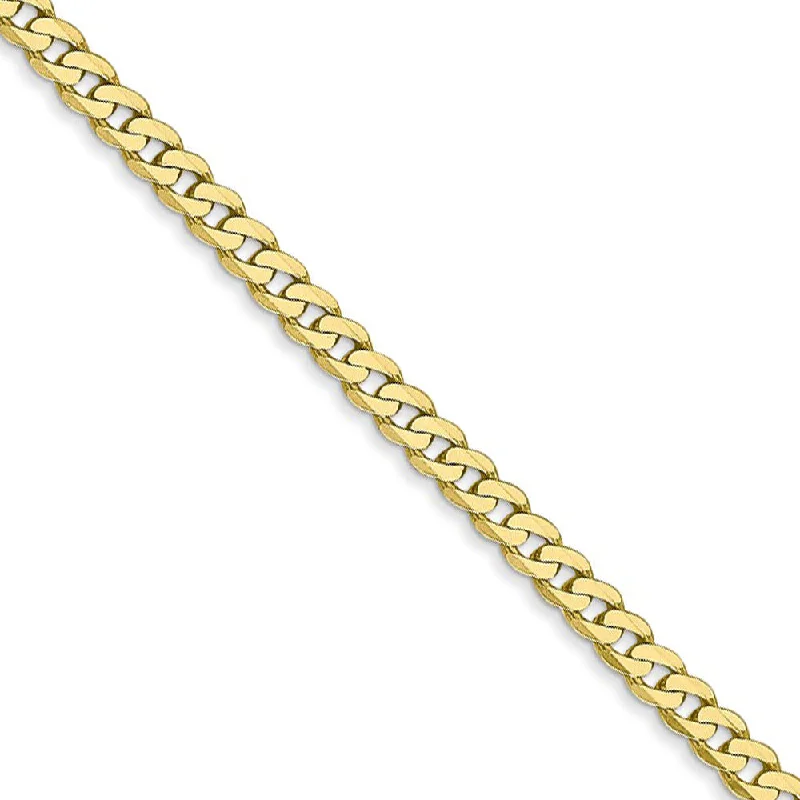 2.4mm 10k Yellow Gold Solid Flat Beveled Curb Chain Bracelet