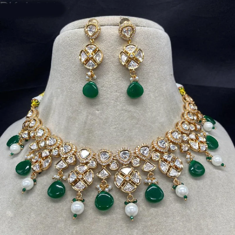 Amoliya Jewels Gold Plated Polki Kundan Stone And Pearls Necklace Set