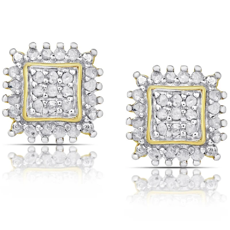 Finesque Sterling Silver or Gold over Silver 1/2ct TDW Diamond Square Stud Earrings