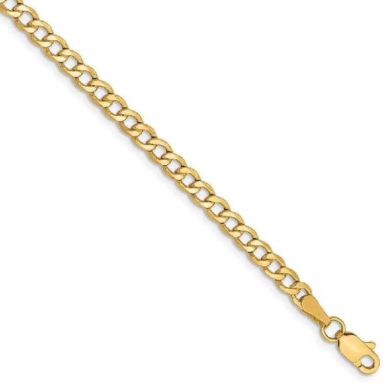 3.35mm, 14k Yellow Gold, Hollow Curb Link Chain Bracelet