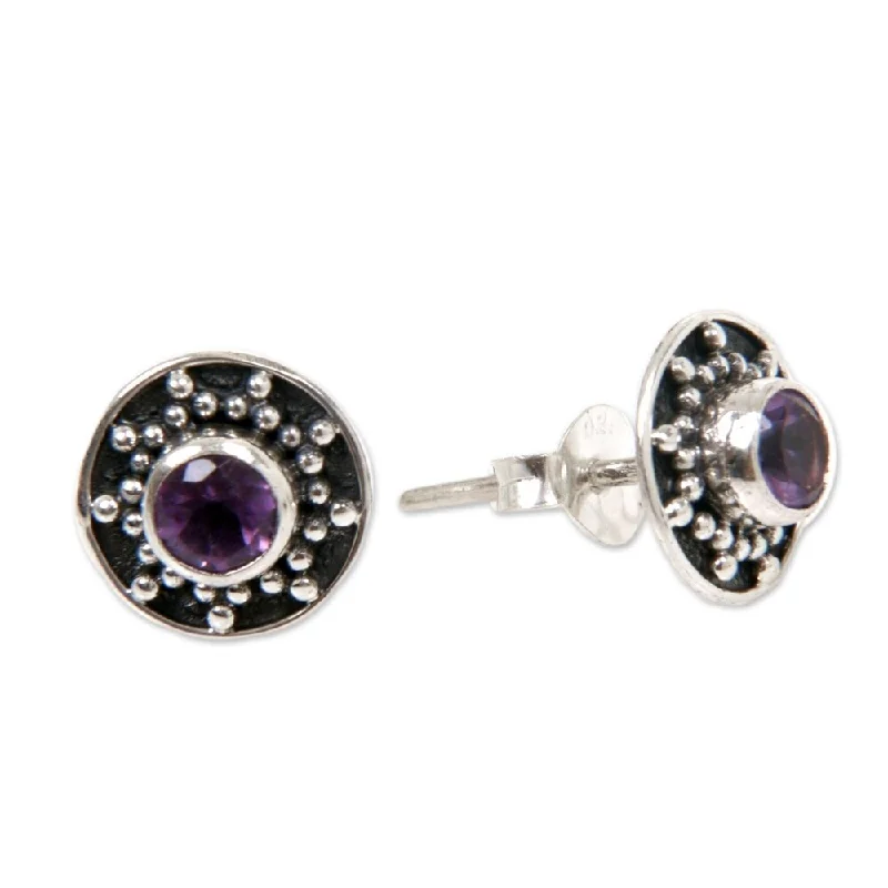 NOVICA Handmade Sterling Silver 'Winter Halo' Amethyst Earrings (Indonesia)